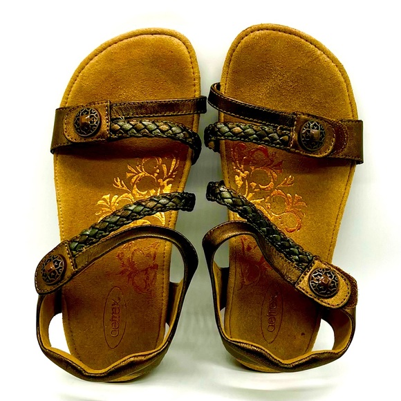 Aetrex Sandals Women’s Size 6 Jillian Quarter Strap Bronze Braided EU 36 - Picture 5 of 7